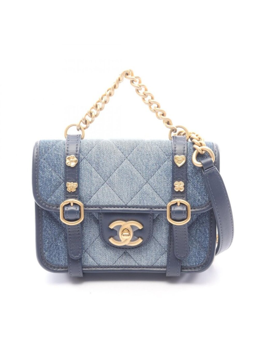 Chanel Shoulder Bag Mini Quilted 2-Way Denim Blue Chain